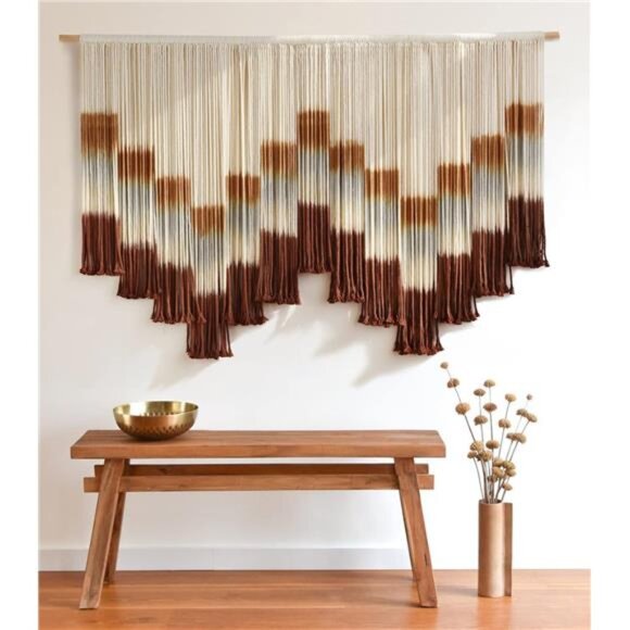 Flber Macrame Wall Hanging Tie-Dye Geometric Decor Large Scale Wall Art - Picture 8 of 14